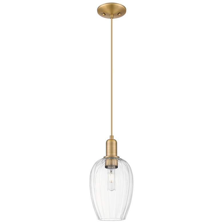 Image 1 Downtown Preston 6"W Cord Brass Mini Pendant w/ Clear Flute Shade