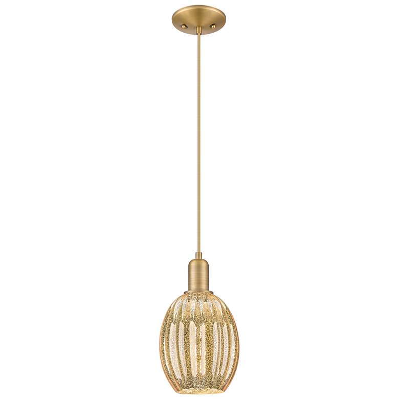 Image 1 Downtown Preston 6"W Cord Brass Mini Pendant w/ Mercury Bell Shade