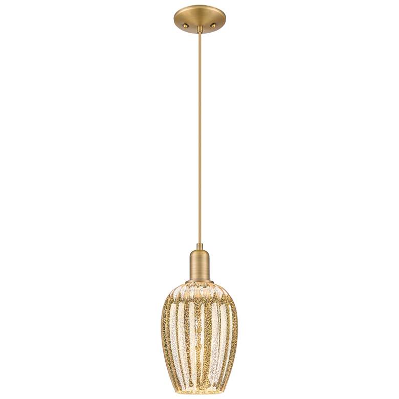 Image 1 Downtown Preston 6"W Cord Brass Mini Pendant w/ Mercury Flute Shade