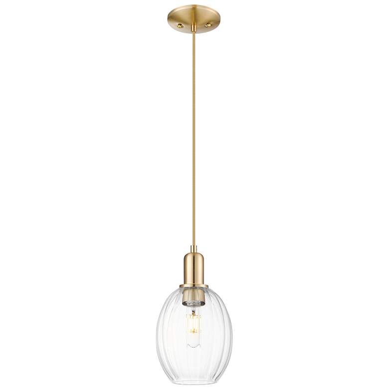 Image 1 Downtown Preston 6"W Cord Bronze Mini Pendant w/ Clear Bell Shade