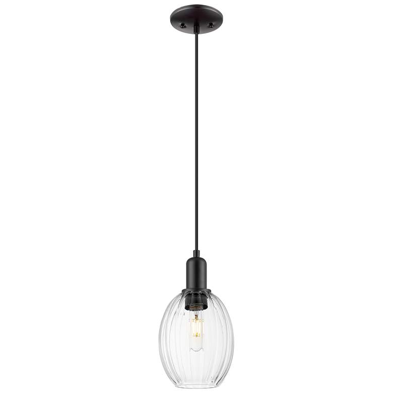 Image 1 Downtown Preston 6"W Cord Matte Black Mini Pendant w/ Clear Bell Shade