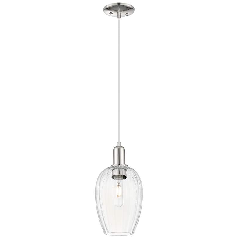 Image 1 Downtown Preston 6"W Cord Nickel Mini Pendant w/ Clear Flute Shade