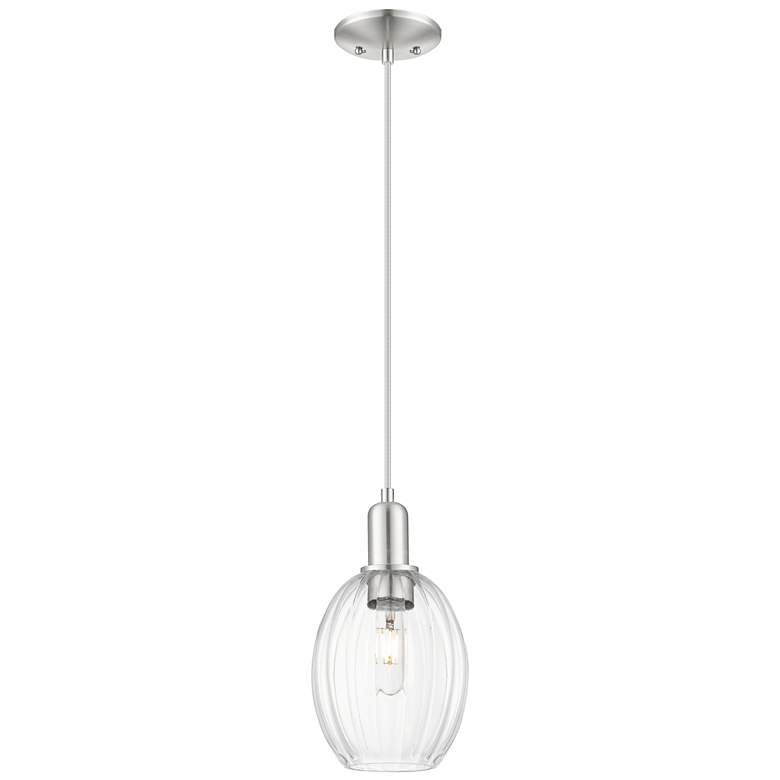 Image 1 Downtown Preston 6"W Cord Satin Nickel Pendant w/ Clear Bell Shade