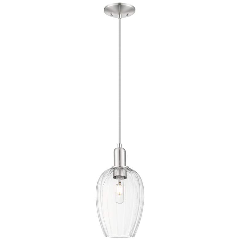 Image 1 Downtown Preston 6"W Cord Satin Nickel Pendant w/ Clear Flute Shade