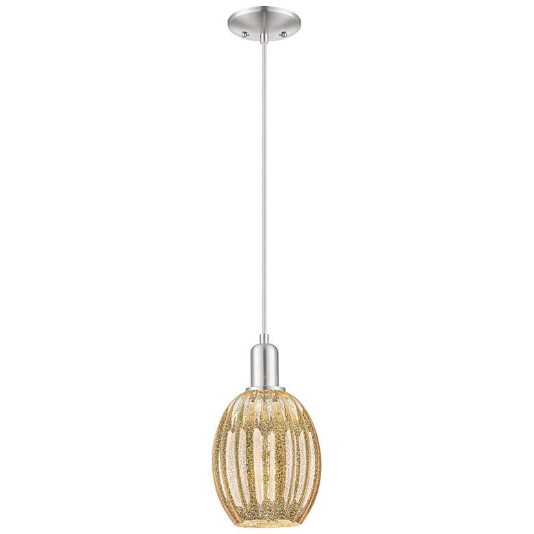Image 1 Downtown Preston 6"W Cord Satin Nickel Pendant w/ Mercury Bell Shade
