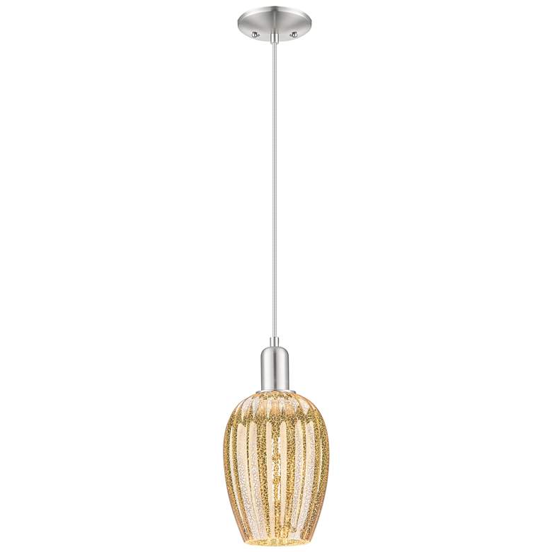 Image 1 Downtown Preston 6"W Cord Satin Nickel Pendant w/ Mercury Flute Shade