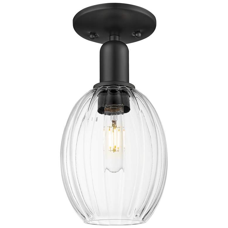 Image 1 Downtown Preston 6"W Matte Black Semi Flush Mount w/ Clear Bulb Shade