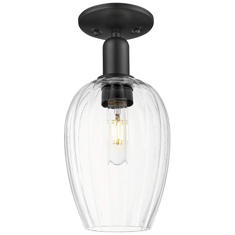 Image 1 Downtown Preston 6"W Matte Black Semi Flush Mount w/ Clear Flute Shade