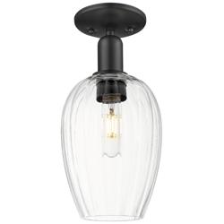 Downtown Preston 6"W Matte Black Semi Flush Mount w/ Clear Flute Shade