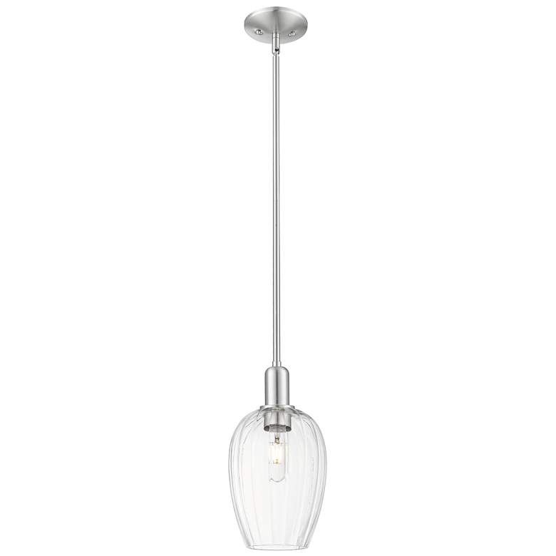 Image 1 Downtown Preston 6"W Satin Nickel Mini Pendant w/ Clear Flute Shade