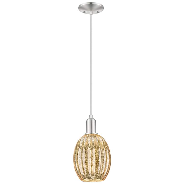 Image 1 Downtown Preston 6"W Satin Nickel Mini Pendant w/ Mercury Bell Shade