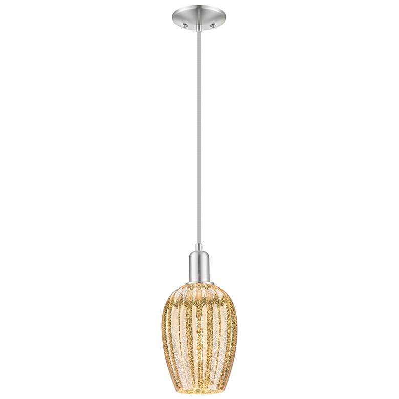 Image 1 Downtown Preston 6"W Satin Nickel Mini Pendant w/ Mercury Flute Shade