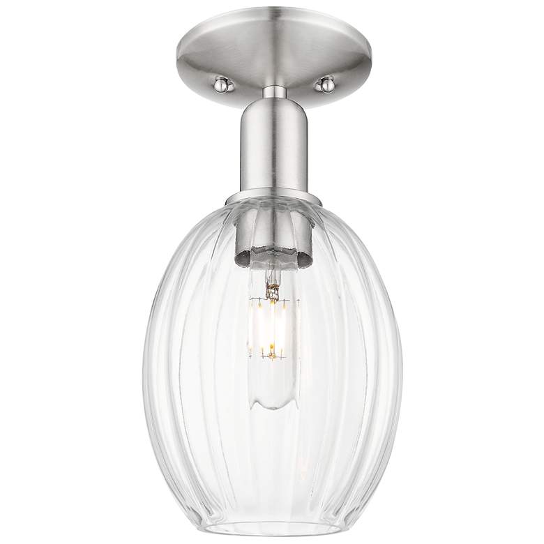 Image 1 Downtown Preston 6"W Satin Nickel Semi Flush Mount w/ Clear Bulb Shade