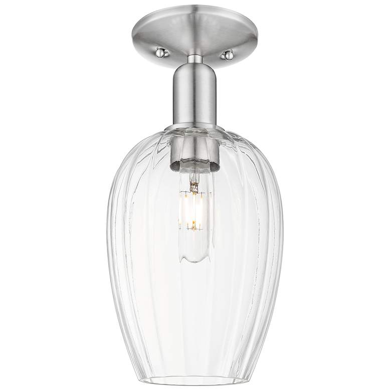 Image 1 Downtown Preston 6"W Satin Nickel Semi-Flush w/ Clear Flute Shade