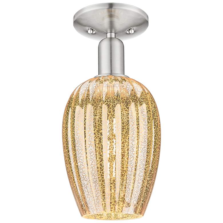 Image 1 Downtown Preston 6"W Satin Nickel Semi-Flush w/ Mercury Flute Shade