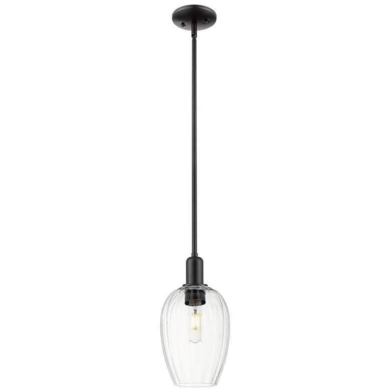 Image 1 Downtown Preston 6"W Stem Black Mini Pendant w/ Clear Flute Shade