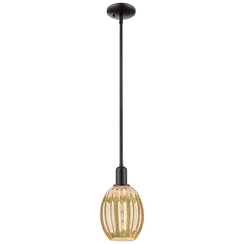 Image 1 Downtown Preston 6"W Stem Black Mini Pendant w/ Mercury Bell Shade