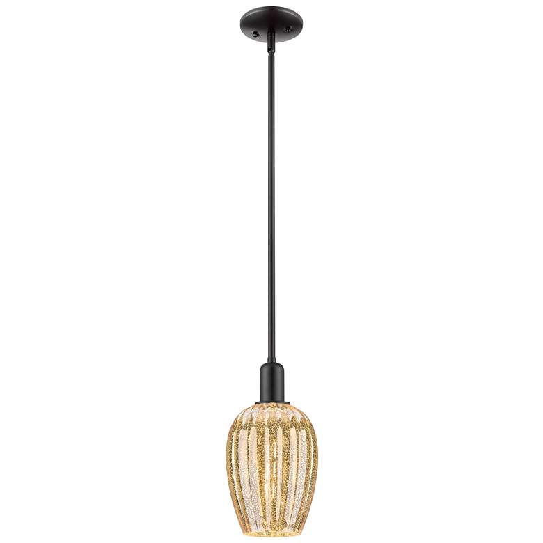 Image 1 Downtown Preston 6"W Stem Black Mini Pendant w/ Mercury Flute Shade