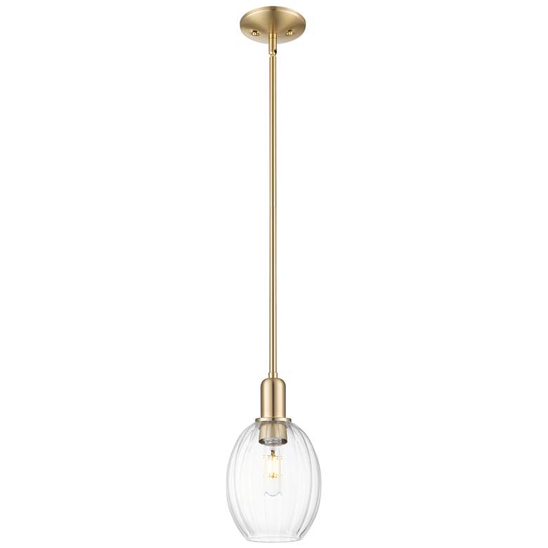 Image 1 Downtown Preston 6"W Stem Bronze Mini Pendant w/ Clear Bell Shade