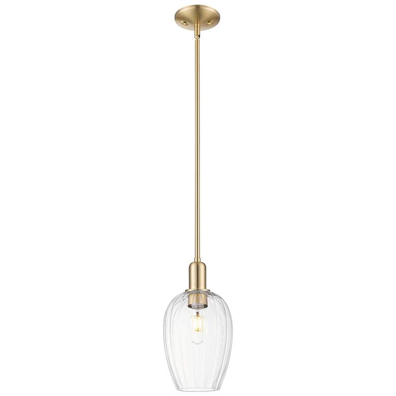 Image 1 Downtown Preston 6"W Stem Bronze Mini Pendant w/ Clear Flute Shade