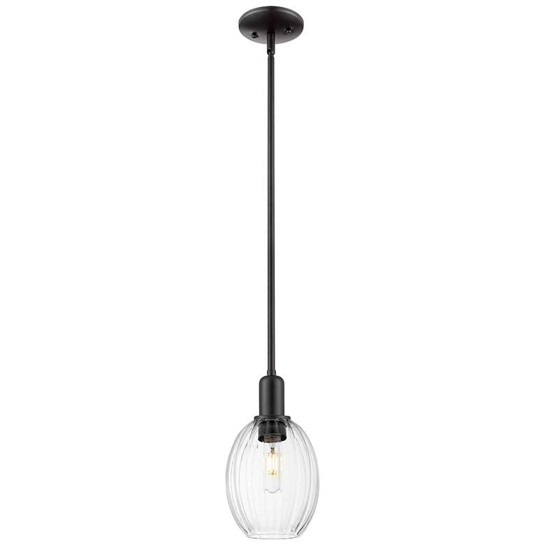 Image 1 Downtown Preston 6"W Stem Matte Black Mini Pendant w/ Clear Bell Shade