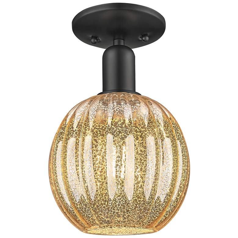 Image 1 Downtown Preston 7"W Black Semi Flush Mount w/ Mercury Globe Shade