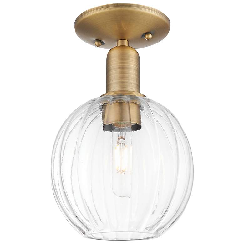 Image 1 Downtown Preston 7"W Brass Semi Flush Mount w/ Clear Globe Shade