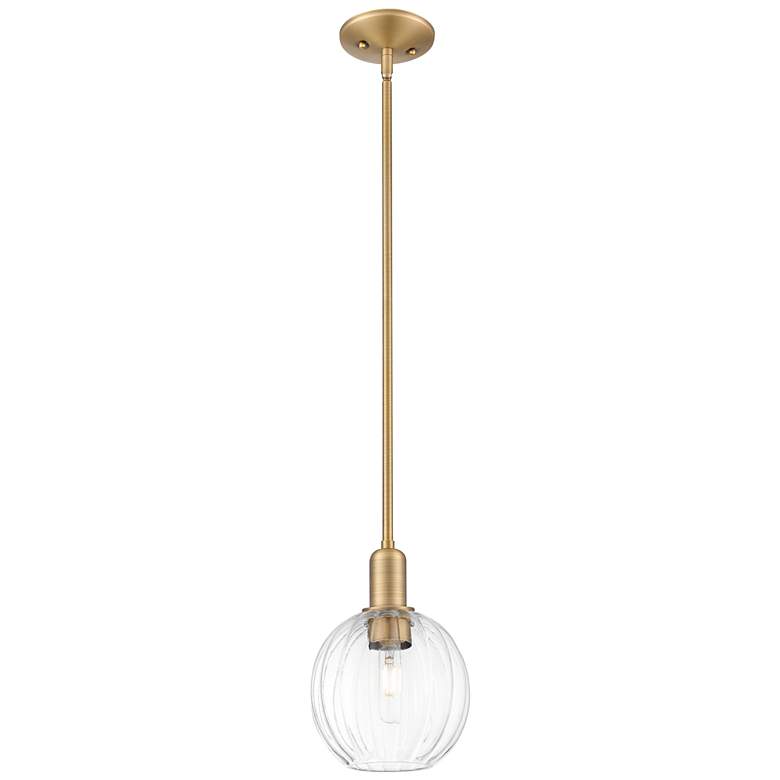 Image 1 Downtown Preston 7"W Brushed Brass Mini Pendant w/ Clear Globe Shade