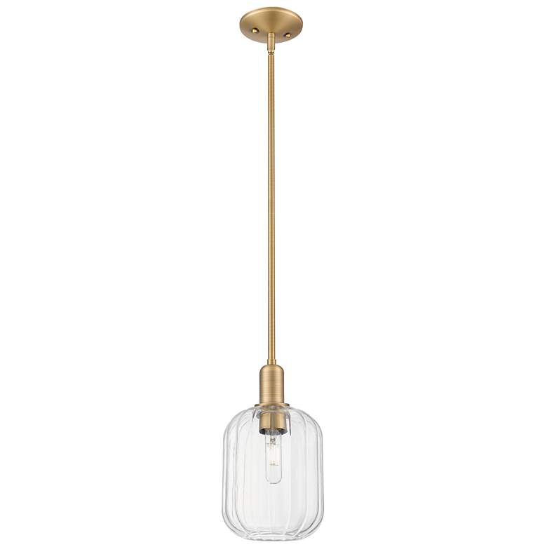Image 1 Downtown Preston 7"W Brushed Brass Mini Pendant w/ Clear Jar Shade