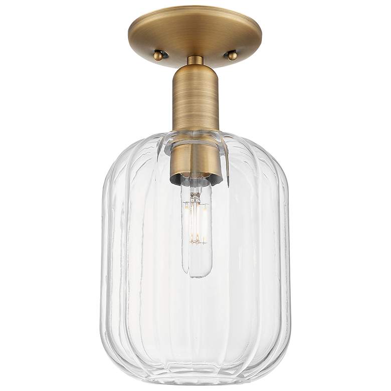 Image 1 Downtown Preston 7"W Brushed Brass Semi Flush Mount w/ Clear Jar Shade