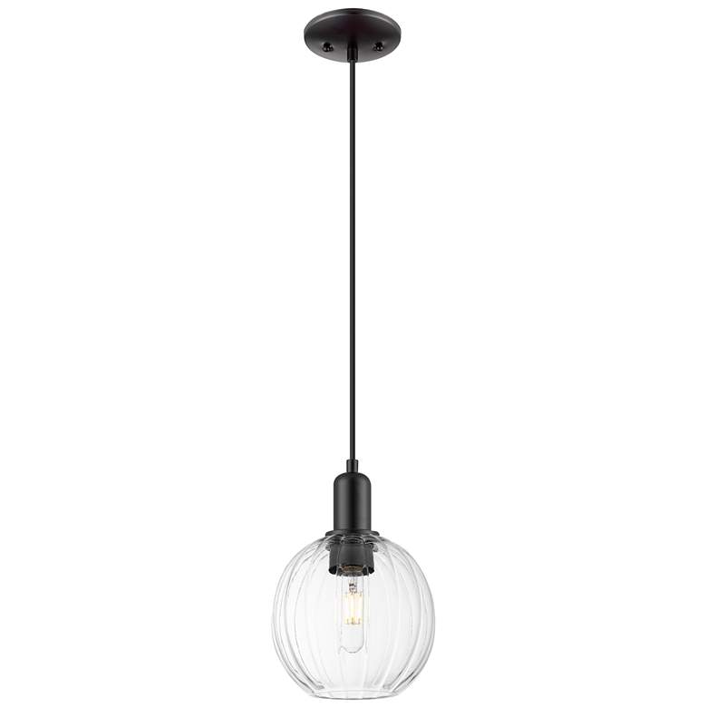 Image 1 Downtown Preston 7"W Cord Black Mini Pendant w/ Clear Globe Shade
