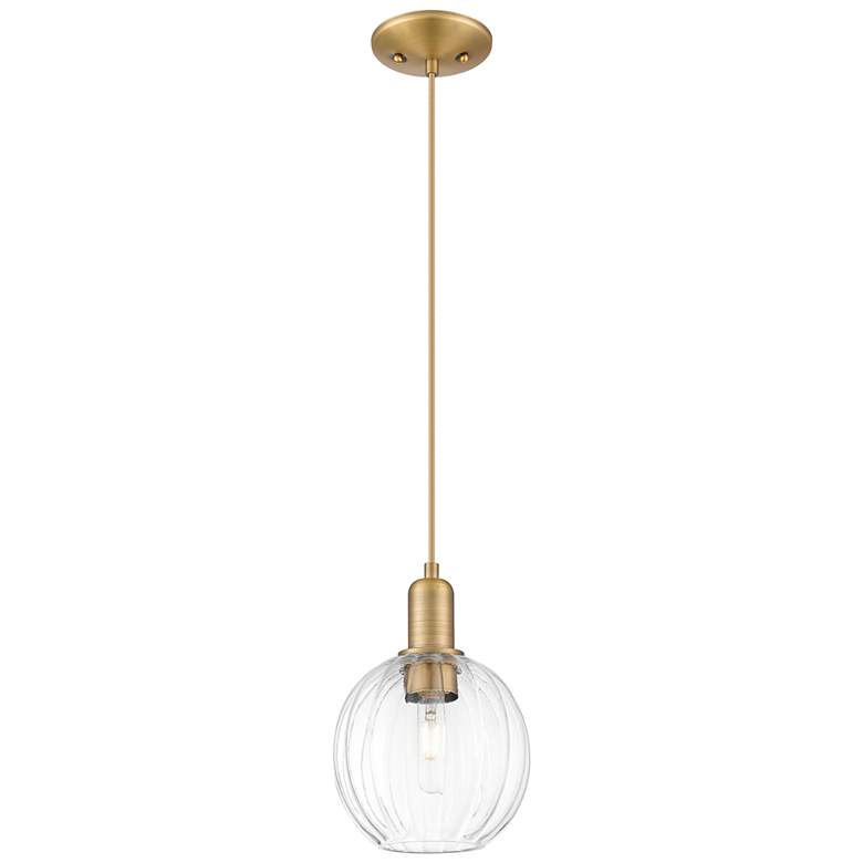 Image 1 Downtown Preston 7"W Cord Brass Mini Pendant w/ Clear Globe Shade