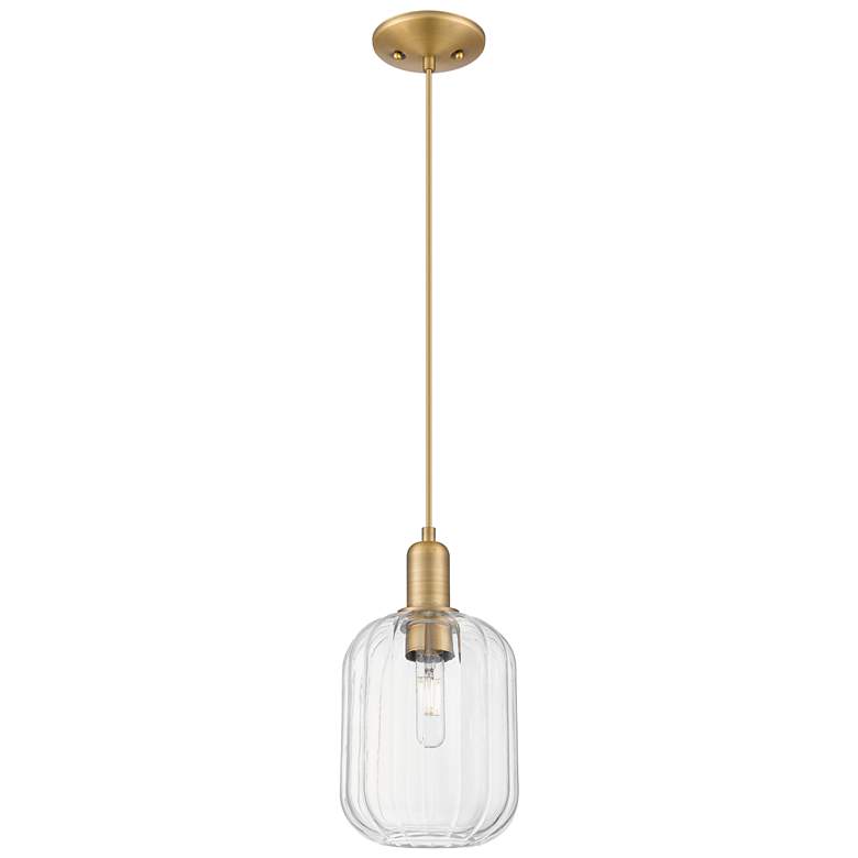 Image 1 Downtown Preston 7"W Cord Brass Mini Pendant w/ Clear Jar Shade
