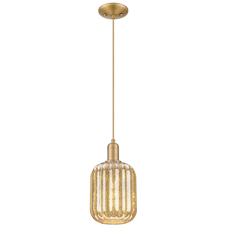 Image 1 Downtown Preston 7"W Cord Brass Mini Pendant w/ Mercury Jar Shade