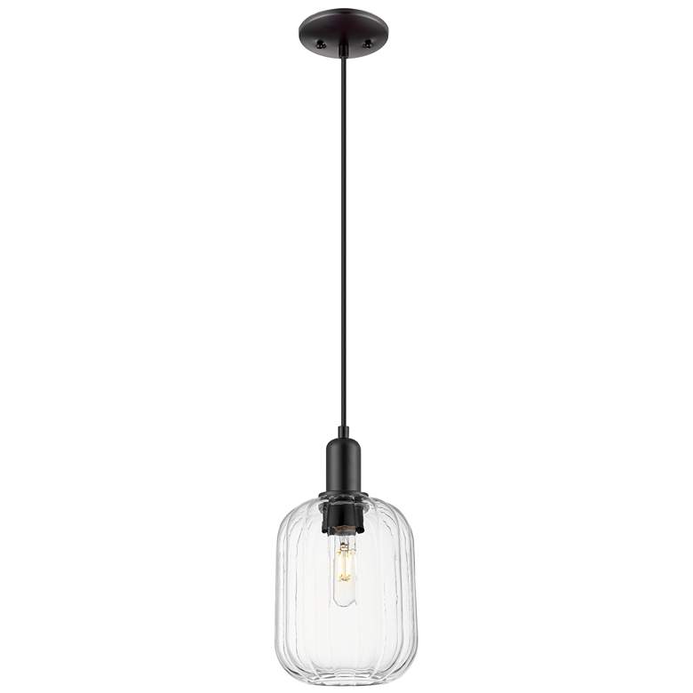 Image 1 Downtown Preston 7"W Cord Matte Black Mini Pendant w/ Clear Jar Shade