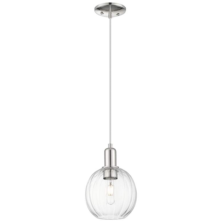 Image 1 Downtown Preston 7"W Cord Nickel Mini Pendant w/ Clear Globe Shade