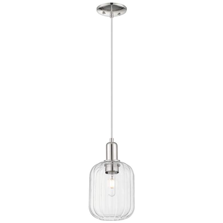 Image 1 Downtown Preston 7"W Cord Nickel Mini Pendant w/ Clear Jar Shade