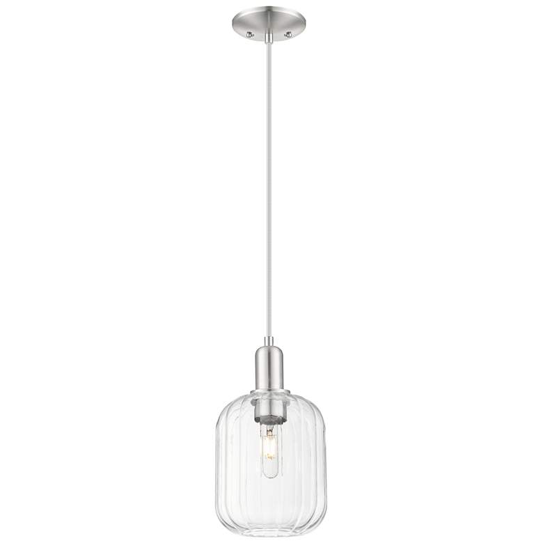 Image 1 Downtown Preston 7"W Cord Satin Nickel Mini Pendant w/ Clear Jar Shade