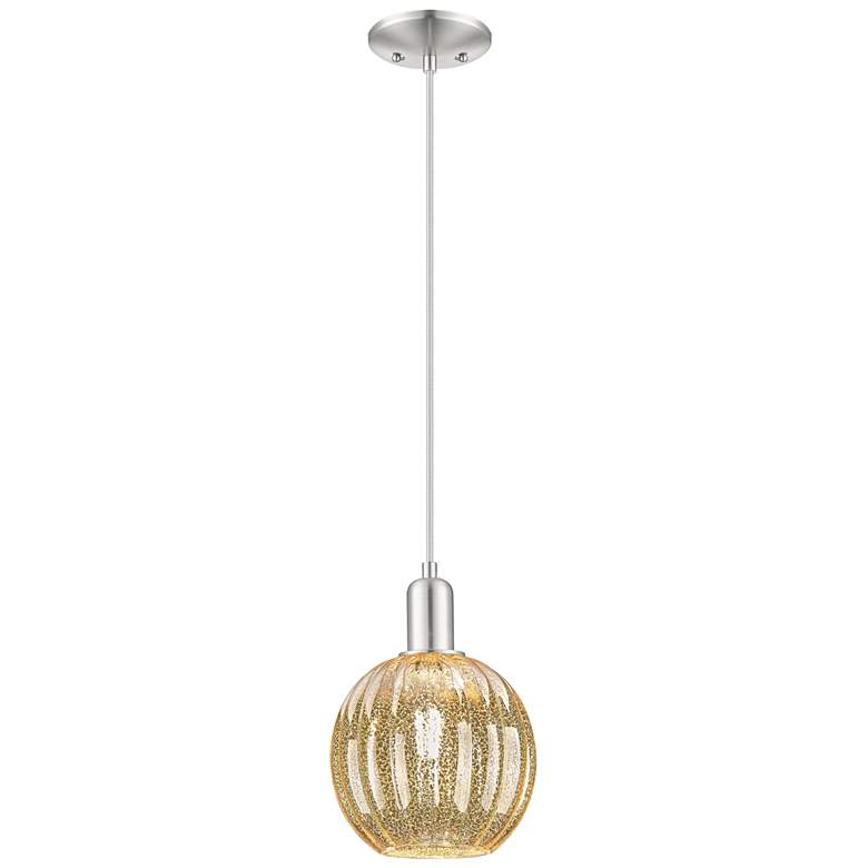 Image 1 Downtown Preston 7"W Cord Satin Nickel Pendant w/ Mercury Globe Shade