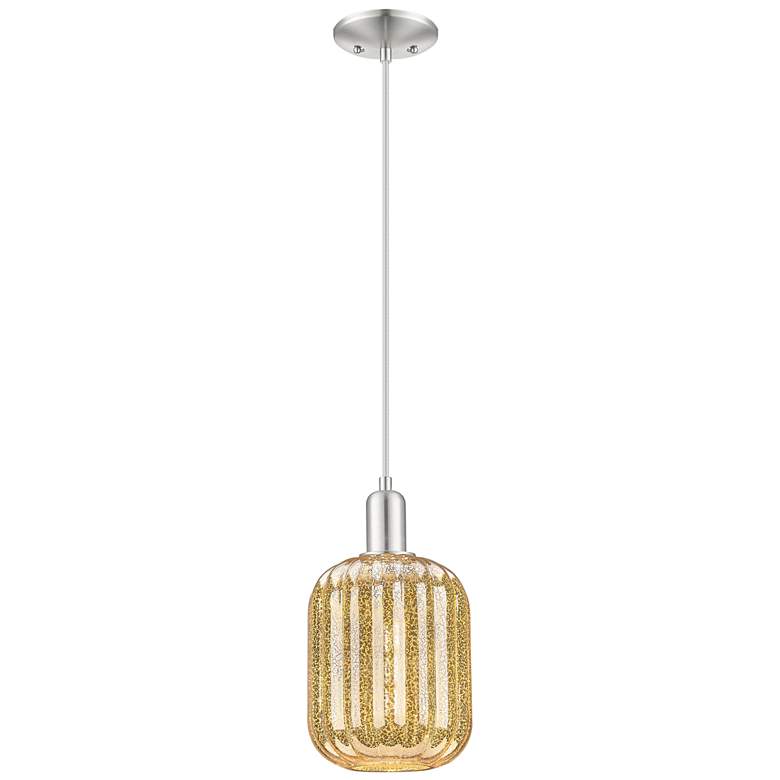 Image 1 Downtown Preston 7"W Cord Satin Nickel Pendant w/ Mercury Jar Shade
