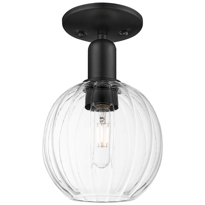 Image 1 Downtown Preston 7"W Matte Black Semi Flush Mount w/ Clear Globe Shade