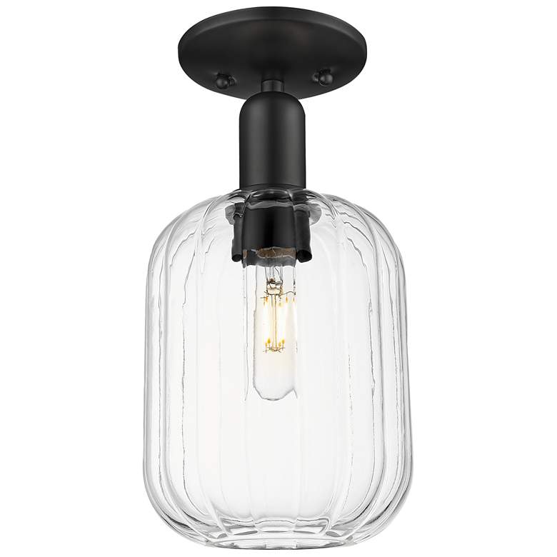 Image 1 Downtown Preston 7"W Matte Black Semi Flush Mount w/ Clear Jar Shade