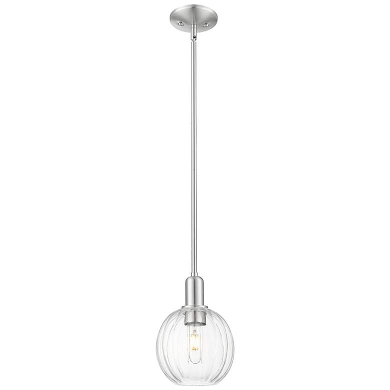 Image 1 Downtown Preston 7"W Satin Nickel Mini Pendant w/ Clear Globe Shade