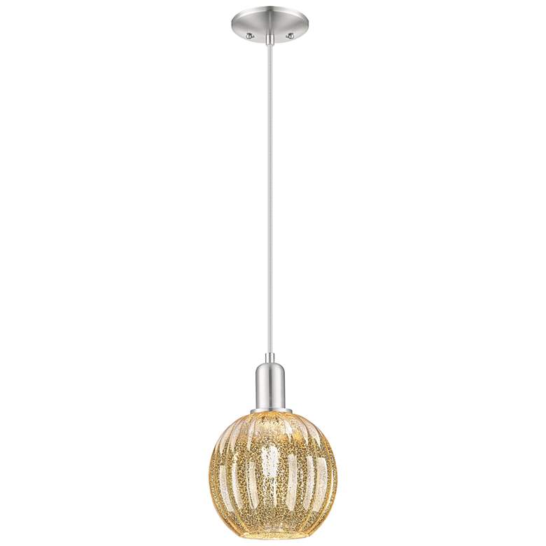 Image 1 Downtown Preston 7"W Satin Nickel Mini Pendant w/ Mercury Globe Shade