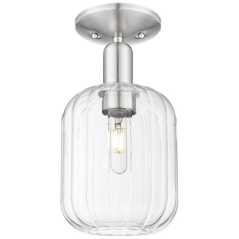 Image 1 Downtown Preston 7"W Satin Nickel Semi Flush Mount w/ Clear Jar Shade