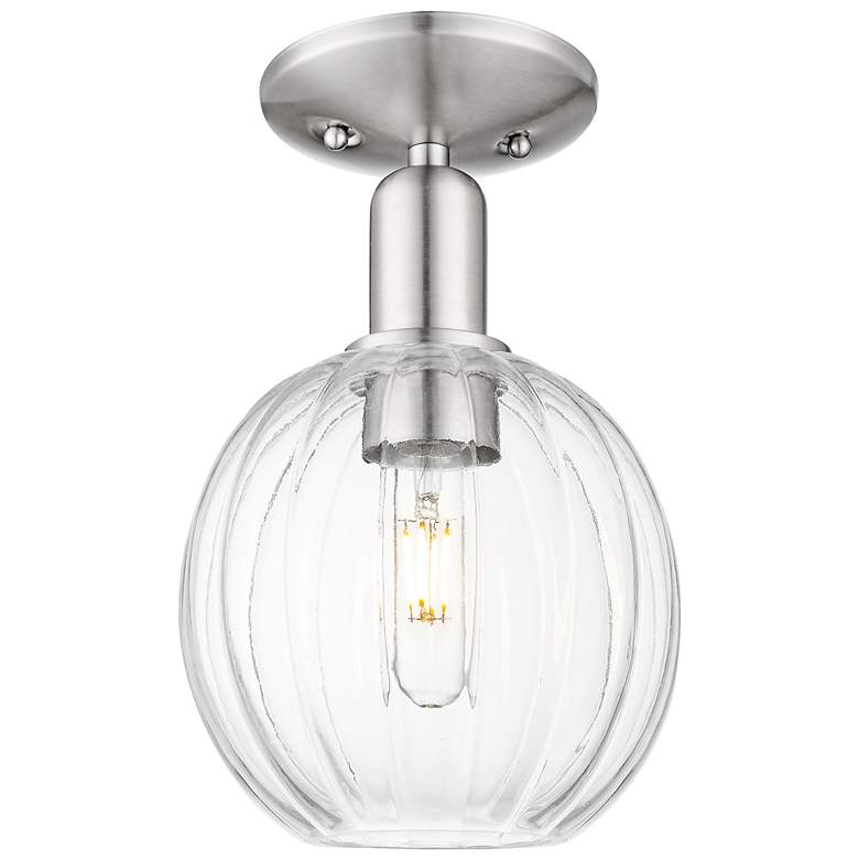 Image 1 Downtown Preston 7"W Satin Nickel Semi-Flush w/ Clear Globe Shade