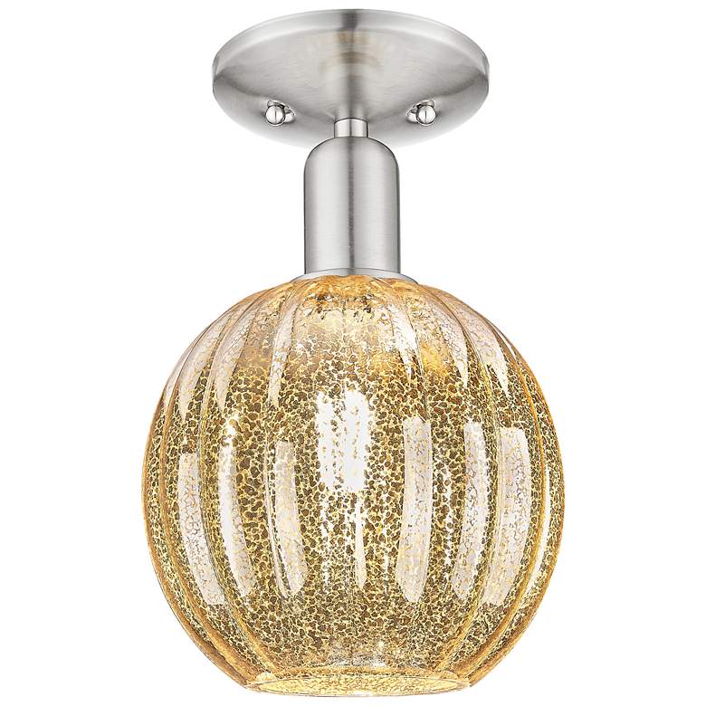Image 1 Downtown Preston 7"W Satin Nickel Semi-Flush w/ Mercury Globe Shade