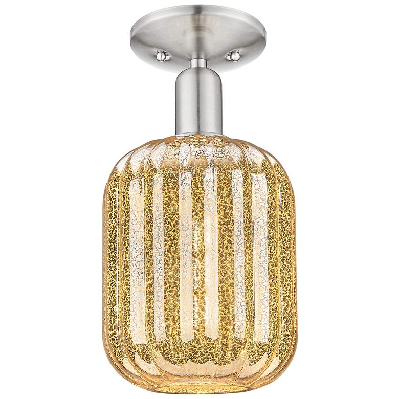 Image 1 Downtown Preston 7"W Satin Nickel Semi-Flush w/ Mercury Jar Shade