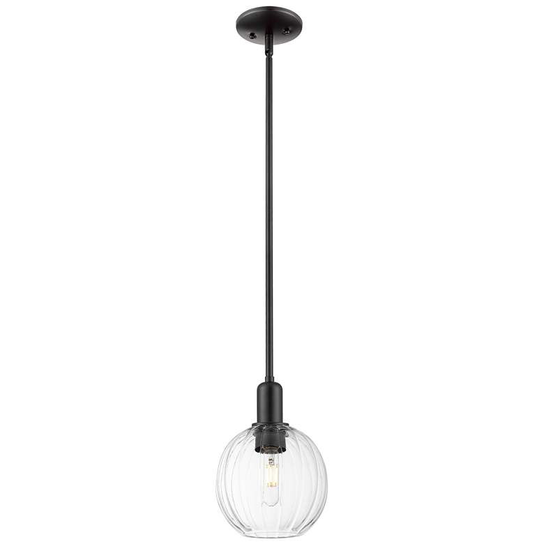 Image 1 Downtown Preston 7"W Stem Black Mini Pendant w/ Clear Globe Shade