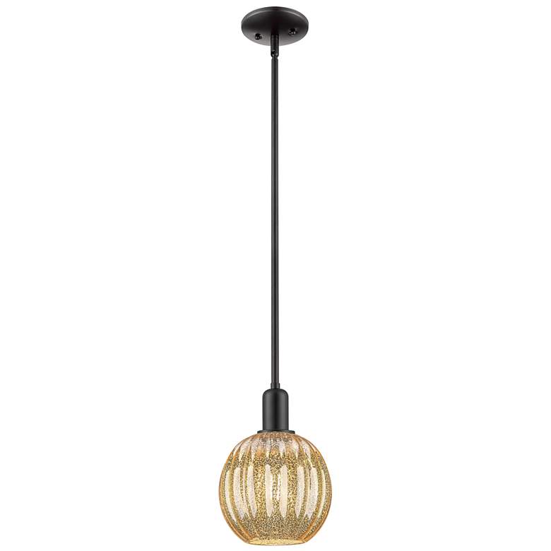 Image 1 Downtown Preston 7"W Stem Black Mini Pendant w/ Mercury Globe Shade